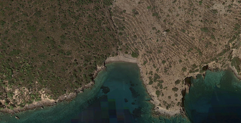 Livadaki beach, Portes, Aegina, Greece as can be seen from satellite.
Copyrights: Google Inc.