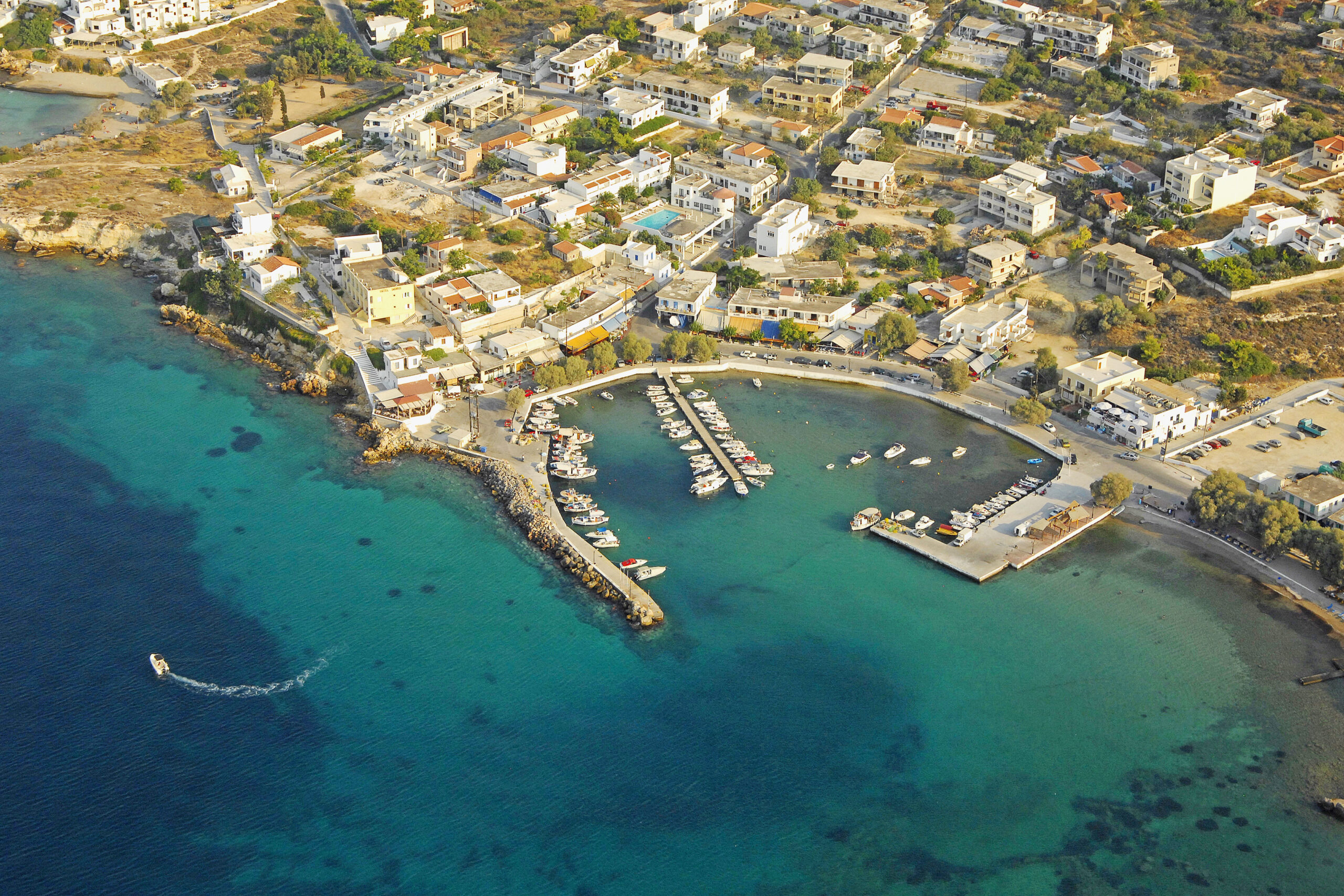 Aerial view of the mini harbor of Souvala village on the north coast of Aegina Island
- Copyrights marinas.com